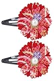 スウィートキス　和柄ちりめん ガーベラ　パッチンどめ (赤)　2コセット　  浴衣 かみかざり　髪飾り 着物　七五三　成人式　卒業式 髪飾り　スリーピン　キッズ