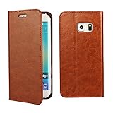 Golikef Samsung Galaxy S6 Edge ケース カバー バンパー 手帳型 高級 本革 レザー 色鮮やか レトロ な book case 型 柔らかいシリコンTPUラバーカバー ス