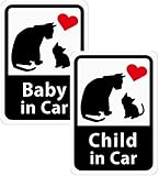 Baby in Car & Child in Car 「ねこの親子」車用ステッカー (マグネット) ２個１セット W02