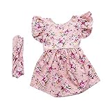 HOLLYHORSEベビー女の子花柄プリントフリルロンパース夏ドレスヘアバンド US サイズ: S カラー: ピンク