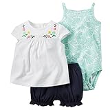 Carters Baby Girls 3-Piece Bodysuit & Diaper Cover Set Embroidered Floral White 12M by Carter's