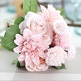 シルクフラワーウェディングブーケバラDahlias人工花Fall Vivid FakeリーフウェディングFloresブライダルBouquets装飾 One Size イエロー SEDFGJ327790