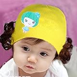 帽子 ベビー　キャップ キッズ　子供ハット かつら ウィッグ 付き 新生児 女の子 ヘアバンド ヘアアクセサリー 美しい花 (F)