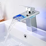 fannybuy LEDバスルーム蛇口滝カラーChangingクロムウォーターフォール浴室シンク蛇口シングルハンドル1つ穴 シルバー