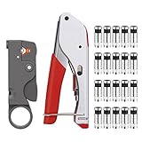 同軸圧縮ツールキット C-Timvasion 同軸ケーブル用 ワイヤーストリッパー 圧着ペンチ 20個Fコネクター 調整可能ワイヤーカッターRG58/59/62/6/3V2V/4C/5C 電工職人ペン