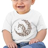 ユニコーンと花の花輪子供服 ベビーTシャツ 半袖 男の子 女の子 クルーネック カジュアル