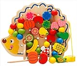 GJTr 木製 ハリネズミ ビーズ ひも通し 知育 玩具 子供 おもちゃ カラフル ビーズ遊び