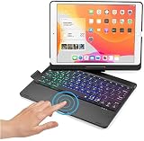 Moogukadan 360度回転 iPad 10.2インチ第7 8 9世代/ Air3 Pro10.5インチ用のキーボードケース タッチパッド搭載 7色のバックライト 一体型 ワイヤレス Bluetoothキーボード (黒（360°回転）)