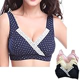 (POMAIKAI) 授乳 ブラ 3枚 セット マタニティー ブラジャー クロスオープン ノンワイヤー 出産準備 (XL, 水玉)