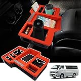 LIMSTYLE トヨタ ハイエース 200系 専用 ドリンクテーブル カップホルダー 増設トレイ センターコンソール 収納ボックス ラバーマット付き カスタムパーツ 取付簡単 (ハイエース・レジアスエース 200系, レッド)