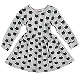 Nice Days（ナイス　ディズ）　欧米風ファッション　可愛い女の子ワンピース　ドレス　ススカート　弾力　スリム　長袖　可愛い黒猫ちゃん柄　コットン (110)