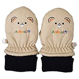 2016年 冬物 防寒 うさぎ・くま刺繍 スノー手袋 ミトン グローブ ベージュ◇3-4才