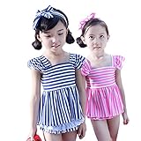 (チェリーレッド) CherryRed ガールズ ベビー 女の子 水着 ビキニ 子供用 ビキニ水着 可愛い ボーダー 三点セット L ブルー