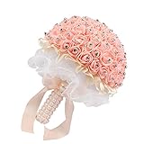 OurWarmウェディング ブーケ ブライダルフラワー バラ 造花 ブーケ アートフラワー 花嫁ブーケ 結婚式 二次会 撮影 写真 披露宴 花束 (ピーチ色)