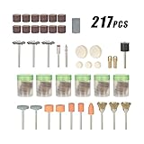 KKmooon 217点セット ミニルーター用 ビットセット 収納ボックス付き ロータリー工具 アクセサリーセット 1/8 インチシャンク サンディング 研削 ブラッシング 研磨ビット グラインダー用