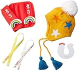 LaVie b136ギフトBOXベルトカバーレインボー&ニット帽イエロースターに可愛いドアストッパーニワトリ とオモチャホルダーホワイトマルチ付きのラグジュアリーギフト