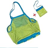 ビーチバッグトートバッグメッシュおもちゃストレージシェルバッグSand Water Proof折りたたみ式ネット、グリーン