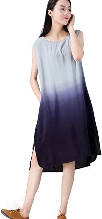 Amazon Co Jp ドウゲイ Tongyi レディース ワンピース スカートグラデーション ワンピース チュニック ロング マキシ 丈 シンプル 短袖 カジュアル ゆったり夏服 おしゃれ 袖なし ブルー グラデーション フリーサイズ 服 ファッション小物