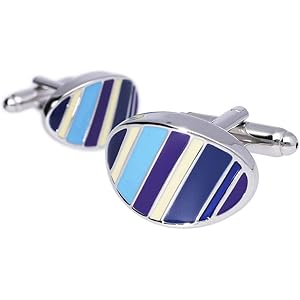 HAVILAH MODE 素敵なカフス ストライプ 水色 ネイビー 薄黄色 カフスボタン cufflinks【カフス A…