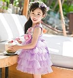 Elegant Salon発表会 結婚式 入園式 演奏会　パーティー 旅行に 　チュチュスカート 春夏 可愛い 子供 ノースリーブ ドレス (140cm, パープル)