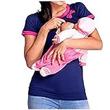 授乳服 ベーシックな無地デザインの授乳口 授乳服 / マタニティ 授乳用トップス (M, ピンク/ブルー)