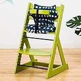 【ベビーチェア ハイチェア 高さ調節 木製 専用クッション付き】こどもと一緒に成長するチェア 高さ調節可能！ 安全ベルト付き ふかふかクッションセット チェア色：ライム クッション色／柄：大水玉ネイビ