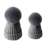 MIOIM® 親子 大人と子供 帽子 ニット帽子 2点セット ポンポン付き 無地 簡潔 純色 暖かい 折り返し 冬 厚手 プレゼント 保温 フェイクファー