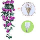 結婚式に！　造花　ローズ　薔薇　カゴ＋フック　2本セット　壁掛　人工観葉植物　インテリア　アートフラワー　フェイクグリーン　お花　可愛い　オシャレ　パーティー　イベント　室内　吊り下げ　飾り物　バラ色