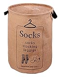 GreenForest Laundry Storage bucket Retro Vintage Jute Linen Burlap Round Storage with Socks Hanger D