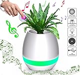 音楽フラワーポット、BURADACO 本物の植物祭ギフト植木鉢夜光スマートタッチ音楽植物ランプ充電式防水 bluetooth スピーカーワイヤレス植木鉢 (植物なし) でピアノを弾く-ホワイ (ホワイ