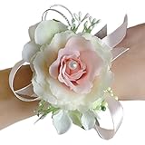 Arlai手首コサージュリストバンドバラ手首コサージュプロム、ウェディング、パーティー、 diameter 2.55 inch bfm039-pink and white