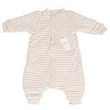 Hessie 袖外せる 2way仕様 スリーパー ベビー 秋冬用 長袖 オーガニックコットン パジャマ 寝袋 (M, 黄+緑しま模様)