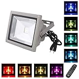 LOFTEK® 10W Outdoor Security RGB LED Floodlight, High Powered RGB Color Change(16 Different Color To
