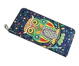 Real Leather Cute Blue Owl Animal Printing Wallets Zipper Long Women Wallet Ladies Clutch Purse Card