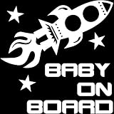 14色 BABY ON BOARD スペースシャトル 宇宙船 ロケット ステッカー【BABY IN CAR 宇宙 旅行 星 月 男の子 女の子】 (ホワイト)