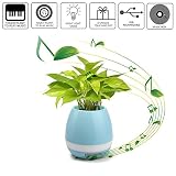 Arong 音楽植木鉢、ブルートゥース音楽花瓶、USB 充電 LED付き　七色変換 ナイトライト 鉢植えライト 植物ランプ 音楽放送 ブルートゥーススピーカー (ブルー)