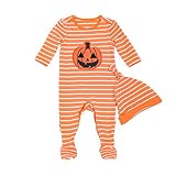 ハロウィン ベビー服 2点セット ロンパース カバーオール 帽子付き カボチャ ベビー 赤ちゃん 男の子 春 秋 長袖 コットン 普段着 パーティー 3-24ヶ月 (S(66サイズ))