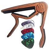 WINGOクラシックフラットギターカポ クラシックナイロン弦ギター用(木目カラー)-ピック5枚