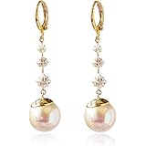 VICAKERロングパールピアス レディース 人気 金属アレルギー対応 リング ピアス 18金アクセサリー ジルコニア つけっぱなし ゆれる 大人揺れるイヤリング 耳飾り