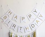 1セットキラキラハッピーバースデーバナーバナーバナー金の手紙 花輪の旗を吊るすベビーシャワーの誕生日パーティーデコレーションの小道具 (ホワイト)