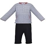 Boys Clothingセット – 長袖コットンOutfit w / Detailed Top andブラックBottoms カラー: ブルー
