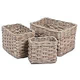 Triple織り長方形ウィッカーストレージバスケットin Koobooグレー Triple Weave Set of 3 Rectangular Wicker Baskets グレイ WW-021SE