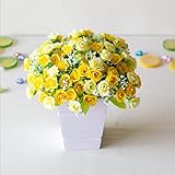 1ブーケ21頭の人工プラスチックローズシルクフラワーフェイク花ホームウェディングパーティーの装飾 (One Size, 黄)