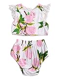 CANIS 　ベビー服　上下セット　夏　女の子　上着＆パンツ　袖なし　レモン　プリント　ふわふわ　フライスリーブ　レース　セパレート　ピンク　０－２４ヶ月 (100)