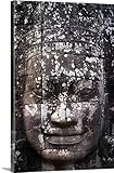 アレックス・アダムズプレミアムシックラップキャンバス壁アート印刷題名A面彫刻on a stone壁at Angkor Wat、カンボジア 32" x 48" 2116478_24_32x48_none