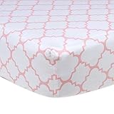 100% Cotton, Rose Pink & Stylish, White Quatrefoil Print Fitted Crib Sheet, 28 W x 52 L by Trend Lab