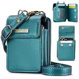 XIMAND フリップウォレットバッグ、5つのカードスロット、キャッシュソルトジッパーポケット、RFIDブロッキングハンドとクロスボディショルダーストラップ付き。グリーン