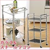 ワイエムワールド　キッチンワゴン キャスター付 ガラスワゴン 3段 【色 ：ホワイト 】