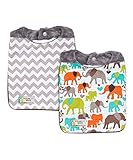 Baby Boy Bib Set of 2 - Elephants & Gray Chevron on Minky by Polka Dot Moon