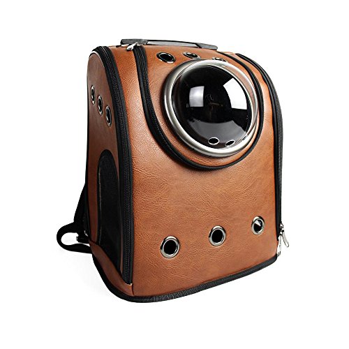 ペットバッグ ペット用キャリーバッグ  宇宙船カプセル型ペットバッグ 犬猫兼用 犬 バッグ　犬 リュック 通気 メッシュ 犬 用 お出かけ バッグ 人気ペット鞄 (PU-K-Brown)